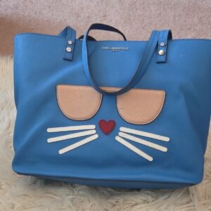 Karl Lagerfeld Blue Tote with Cat Face